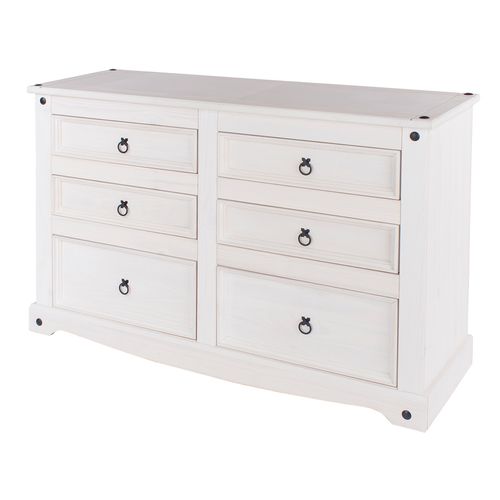 Cômoda de Madeira Maciça com 6 Gavetas Branco Lavado