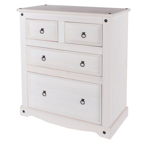 Cômoda de Madeira Maciça com 4 Gavetas Branco Lavado