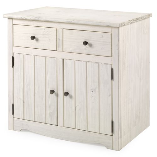 Balcão Buffet de Madeira Maciça com 2 Portas e 2 Gavetas Branco Envelhecido