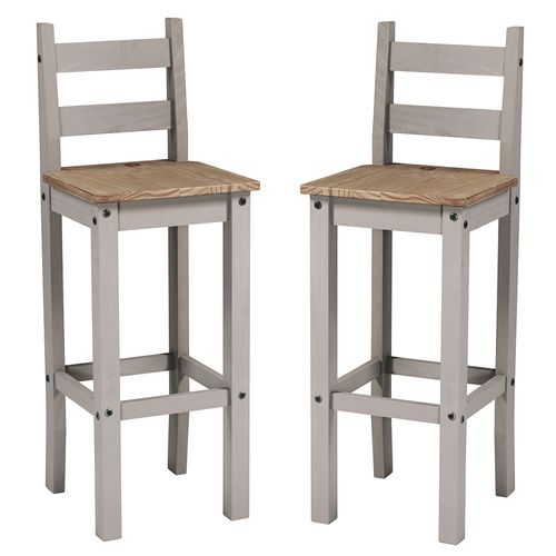 Duas Banquetas Altas de Madeira Cinza Lavado