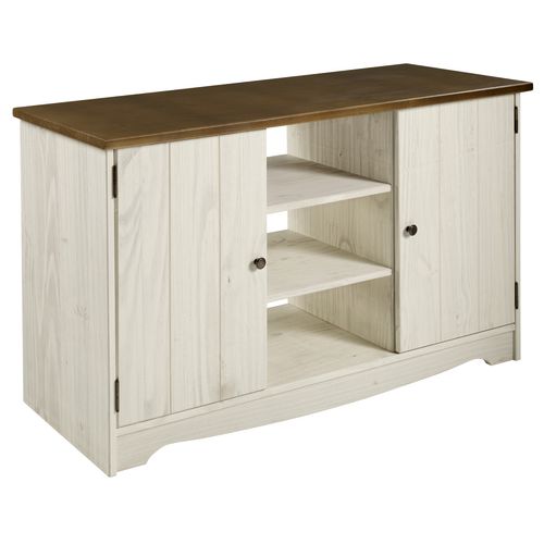 Balcão Buffet de Madeira Maciça com 2 Portas Branco Envelhecido