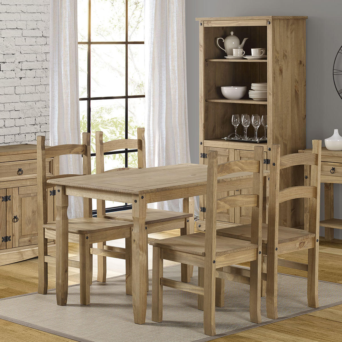 Mexican pine dining table and 4 chairs discount