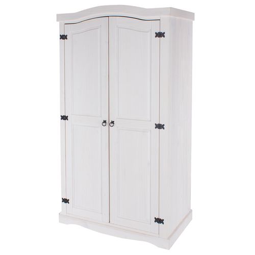 Armário de Madeira Maciça com 2 Portas Branco Lavado