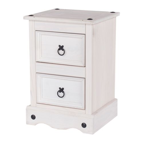 Mesa de Cabeceira de Madeira com 2 Gavetas Branco Lavado