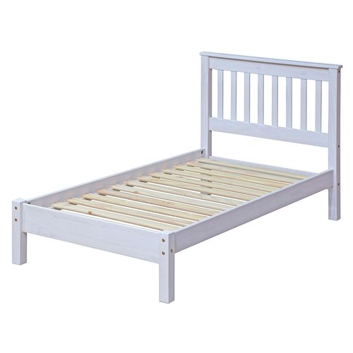 Cama de Solteiro de Madeira Maciça Branco Lavado