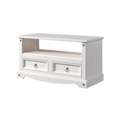 Rack de Madeira Maciça com 2 Gavetas Branco Lavado