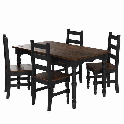 Conjunto de Mesa e 4 Cadeiras Torneadas em Madeira Maciça Preto