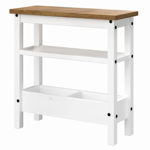 Mesa Lateral de Madeira Maciça Branco Lavado