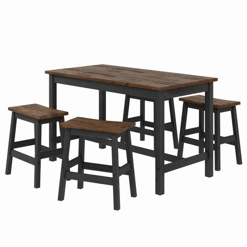 Conjunto de Mesa e 4 Banquetas em Madeira Maciça Preto