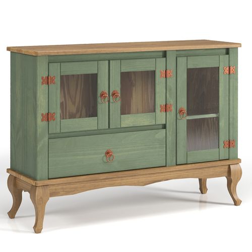 Balcão Buffet de Madeira com 3 Portas e 1 Gaveta Verde Oliva