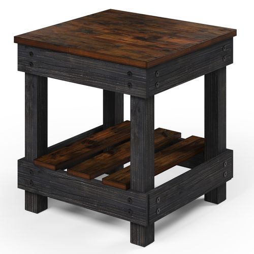 Mesa Lateral de Madeira com Prateleira Walnut Distressado