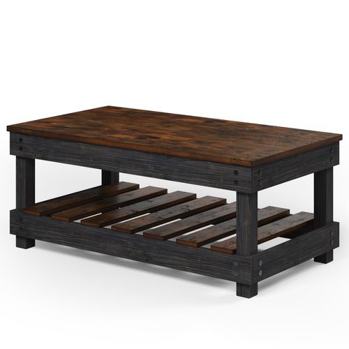 Mesa de Centro de Madeira com Prateleira Walnut Distressado