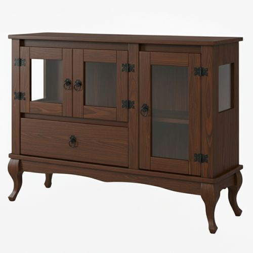 Balcão Vitrine 3 Portas 1 Gaveta e Vidro Lateral Tabaco