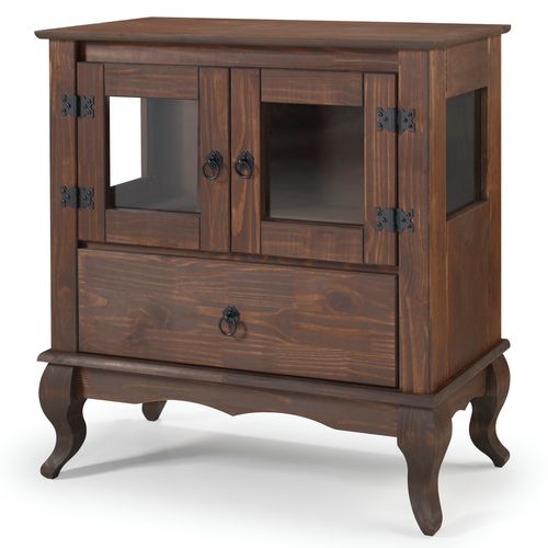 Balcão Vitrine 2 Portas 1 Gaveta e Vidro Lateral Tabaco