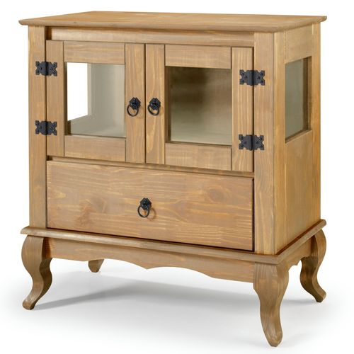 Balcão Vitrine 2 Portas 1 Gaveta e Vidro Lateral Marrom